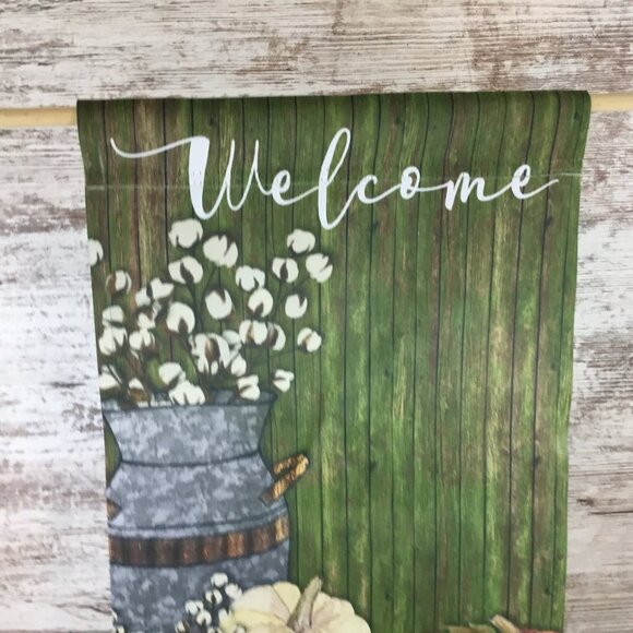 Welcome Milk Can Pumpkins Fall Garden Flag - Picture 3 of 5
